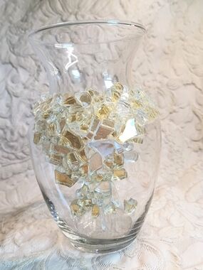 Clear Glass Vase with Gold Mosaic Accent